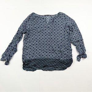 J Jill‎ Floral Blue Boho Gathered Sleeve Top Size Large